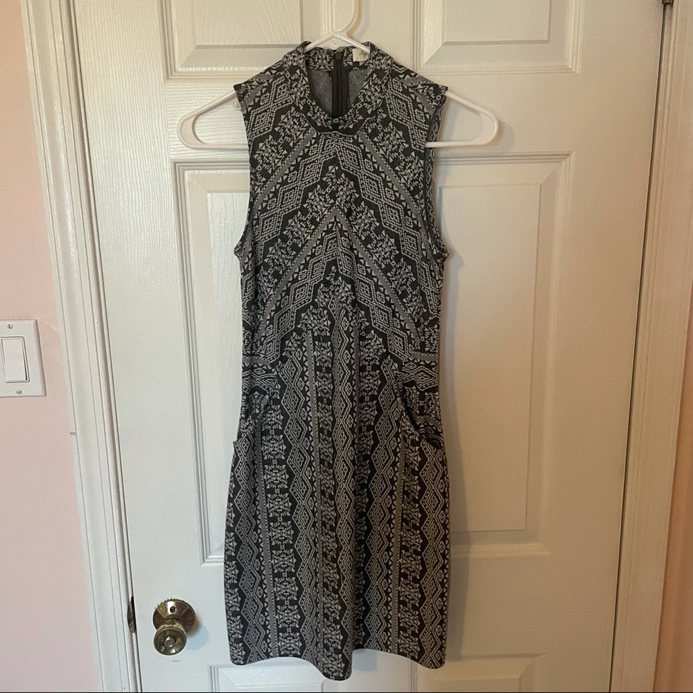 High-Neck Geometric Pattern Dress